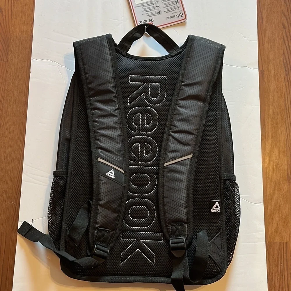 NWT reebok flex, backpack, color, black and silver. H19.5”xW13”D7”